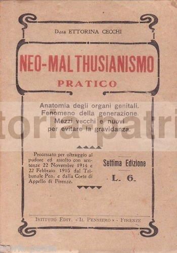 Neo Malthusianismo Pratico. Ettorina Cecchi, 1915. Edizione Rara