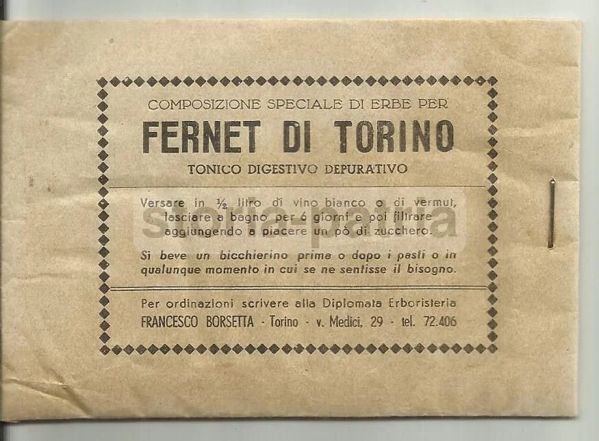 Sachet Fernet di Torino, Borsetta Herbalist, 1940s-1950s