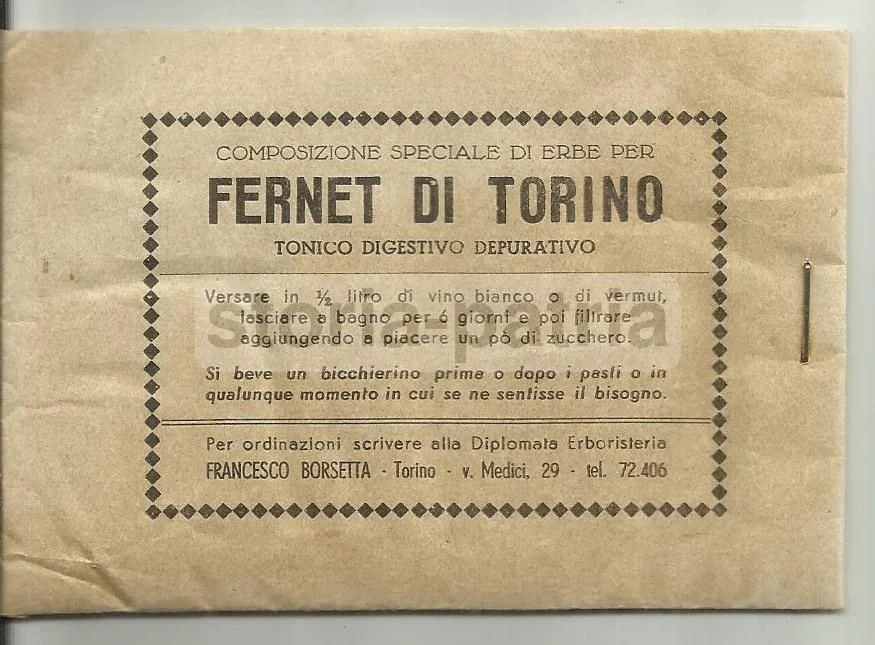 Sachet Fernet di Torino, Borsetta Herbalist, 1940s-1950s