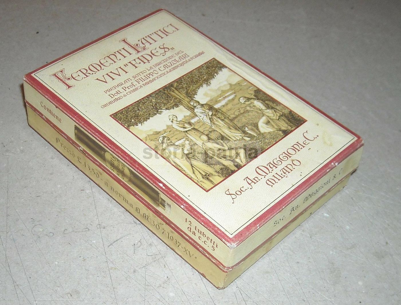 Astuccio Fermenti Lattici Fides Maggioni Calzolari Milano 1937