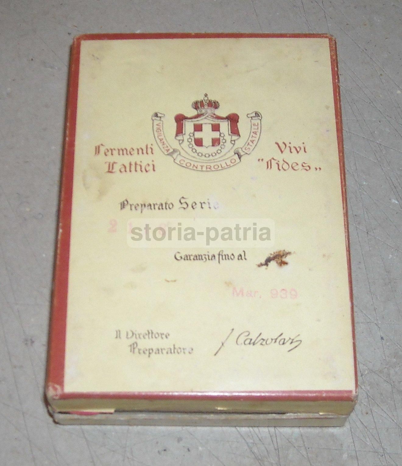 Astuccio Fermenti Lattici Fides Maggioni Calzolari Milano 1937