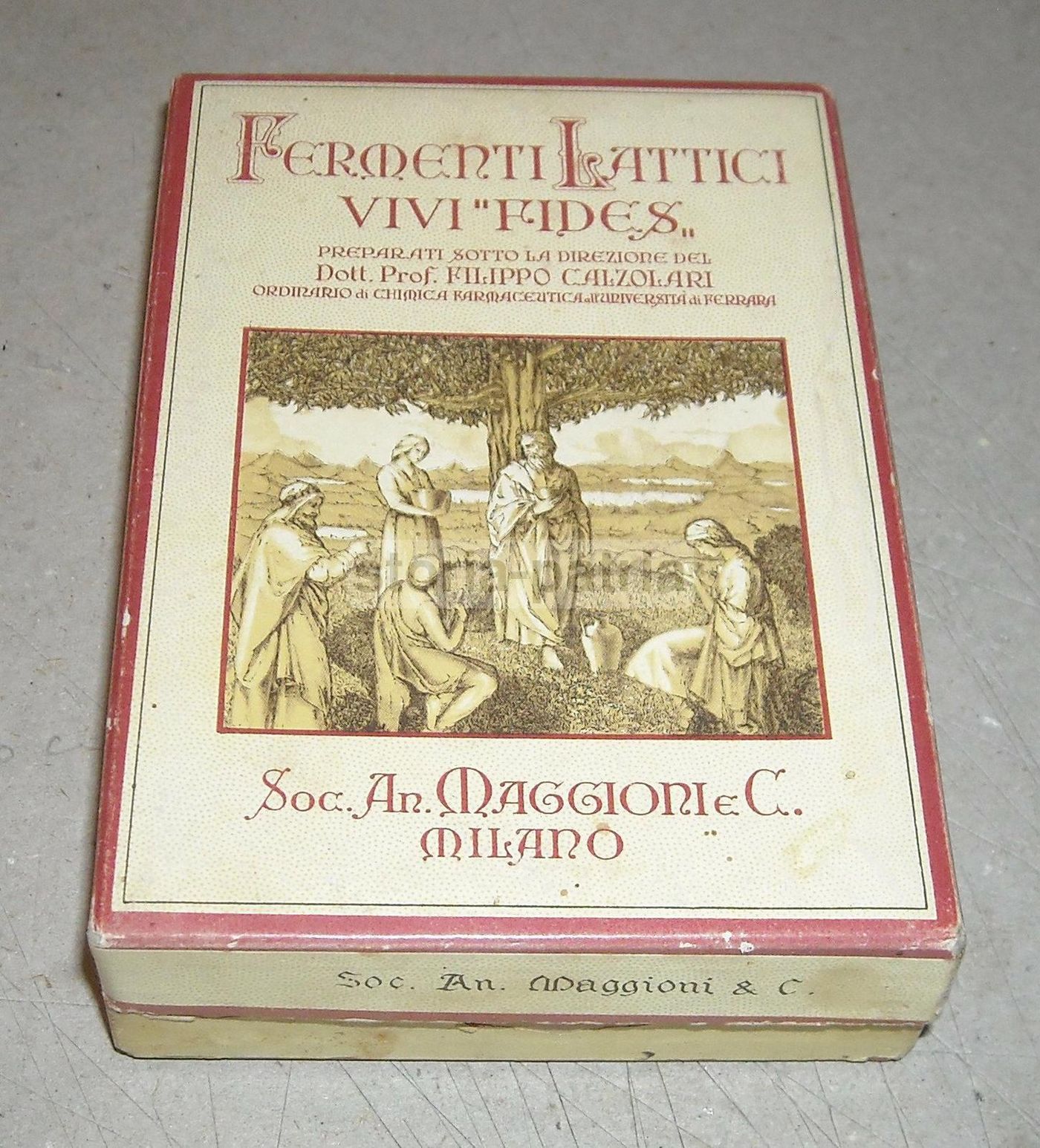 Astuccio Fermenti Lattici Fides Maggioni Calzolari Milano 1937