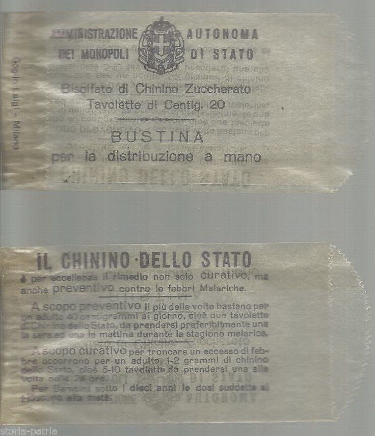 Bustina Chinino Monopoli Di Stato Epoca Fascista Savoia Anni '20
