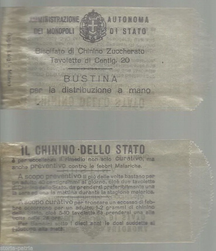 Bustina Chinino Monopoli di Stato Epoca Fascista Savoia Anni '20