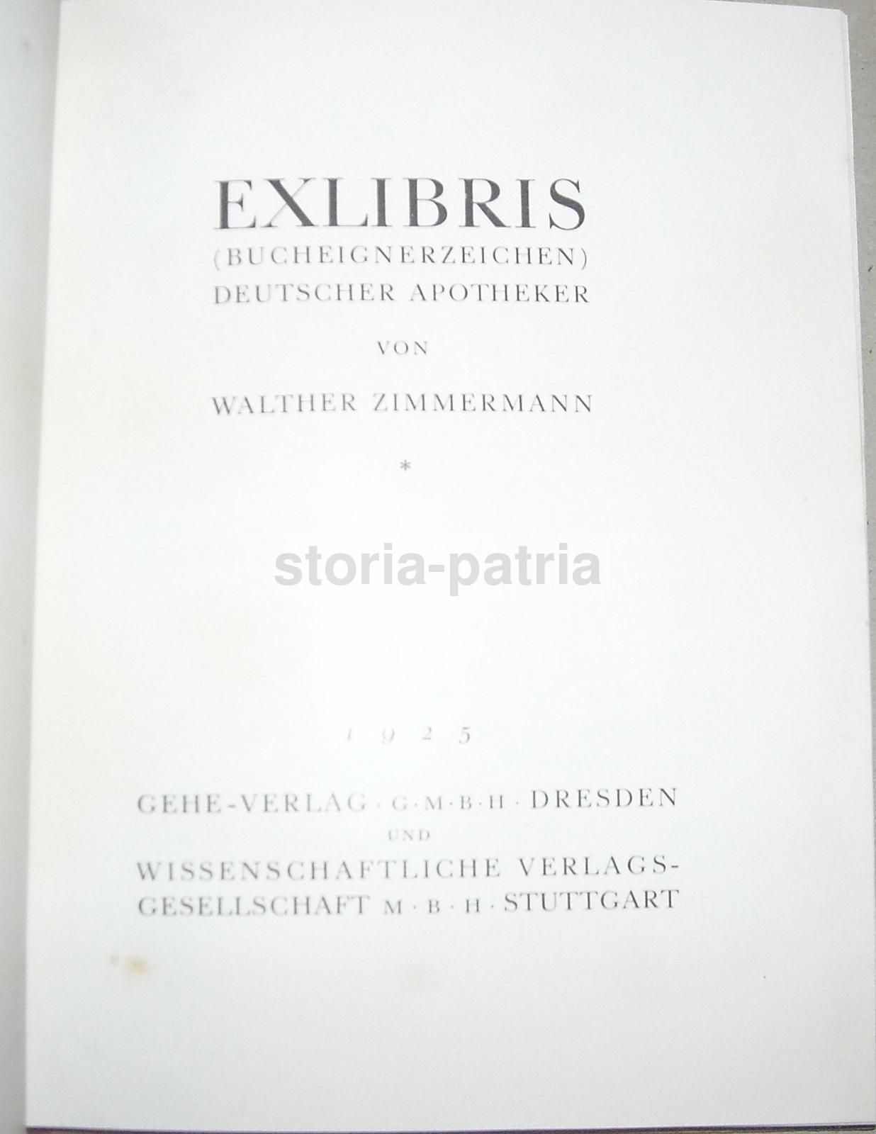 Exlibris Deutscher Apotheker Walter Zimmermann 1925   Farmacia