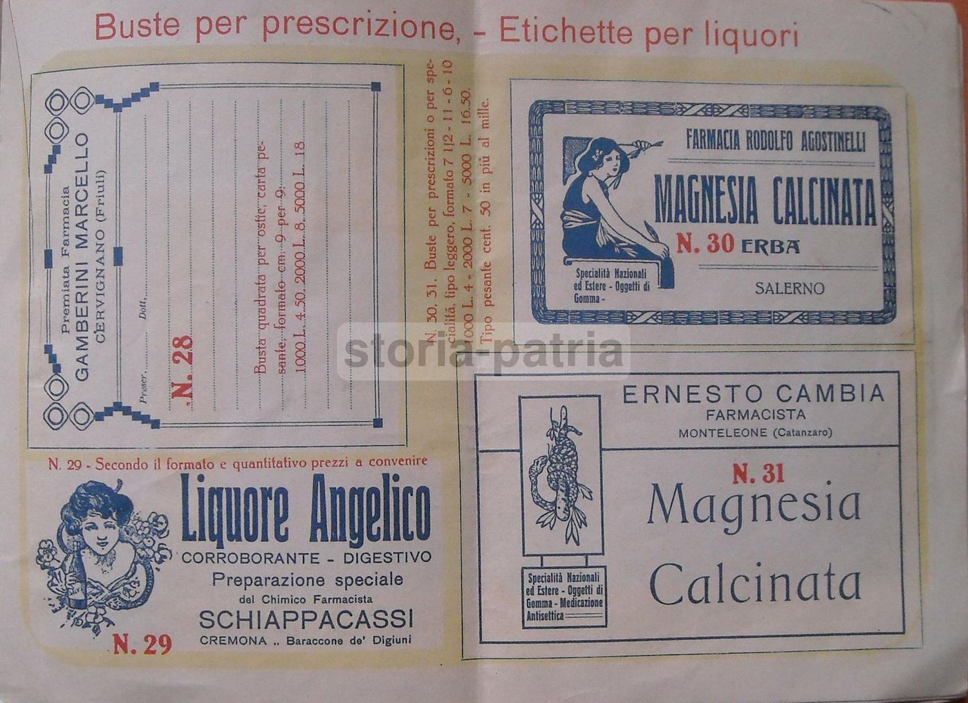 Etichette Farmacia Epoca 1900 Cremona Salerno Genova Udine Friuli