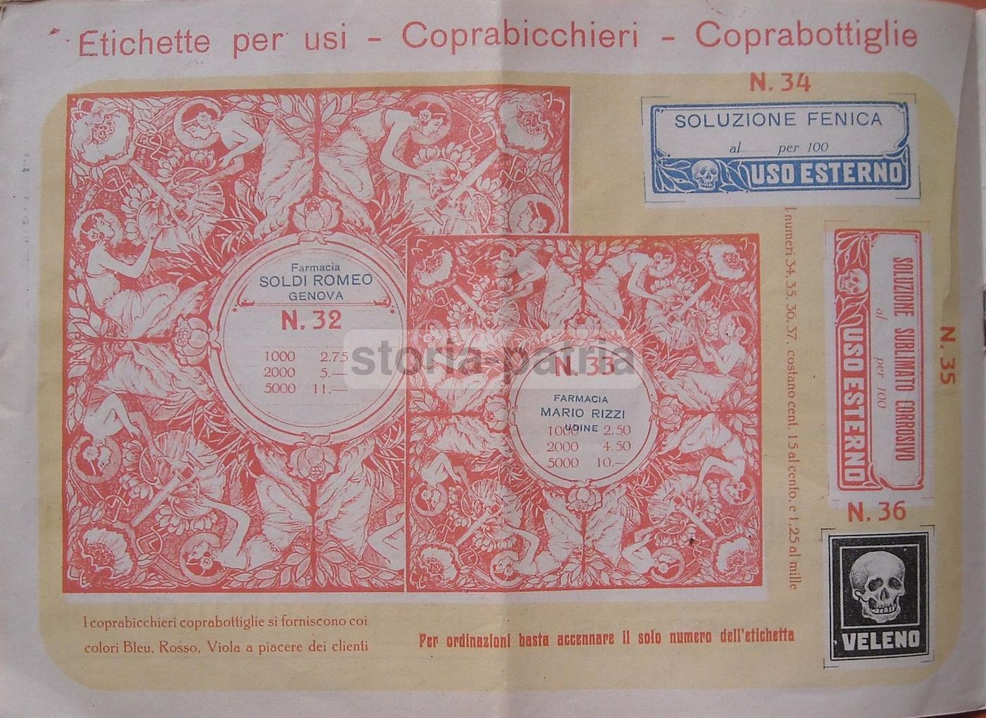 Etichette Farmacia Epoca 1900 Cremona Salerno Genova Udine Friuli
