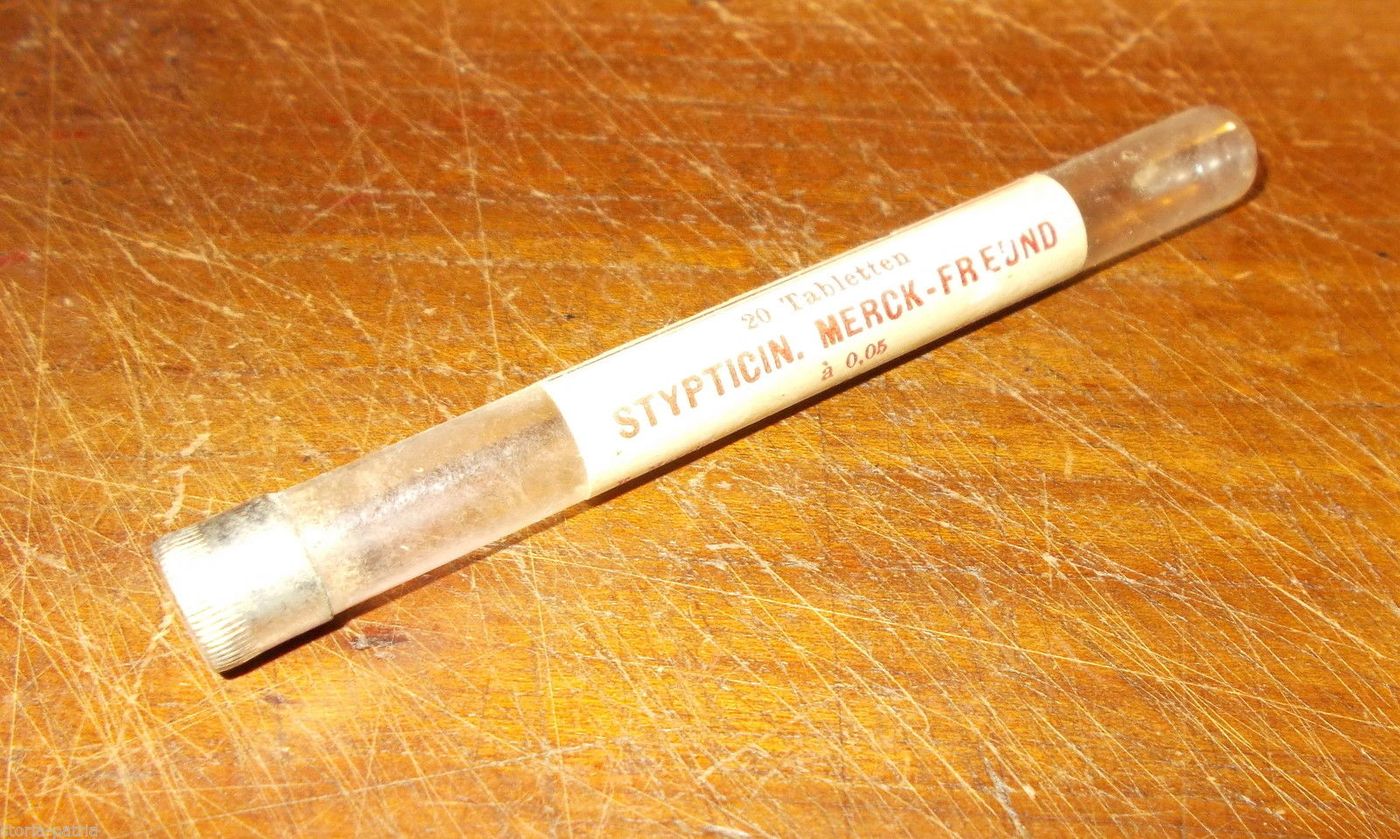 Flacone Strypticin Merck Freund Darmstadt, Anni '30, Vetro