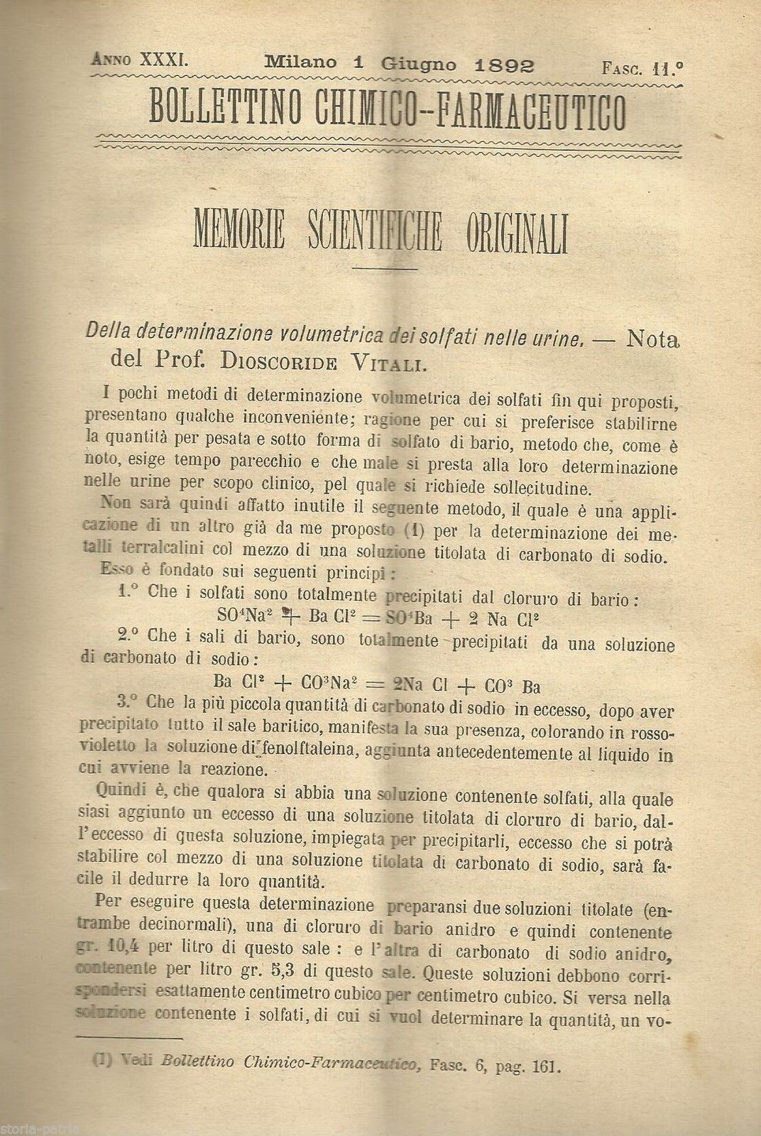 Bollettino Chimico Farmaceutico 1892, Milano: Analisi Urine E Acque Minerali