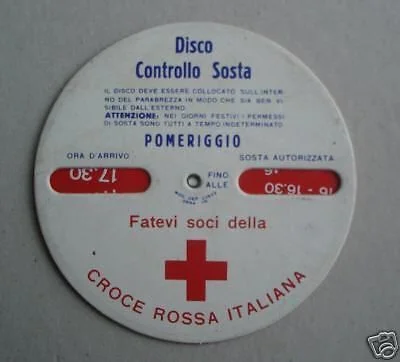 Italian Red Cross Parking Disc (1950s-60s)