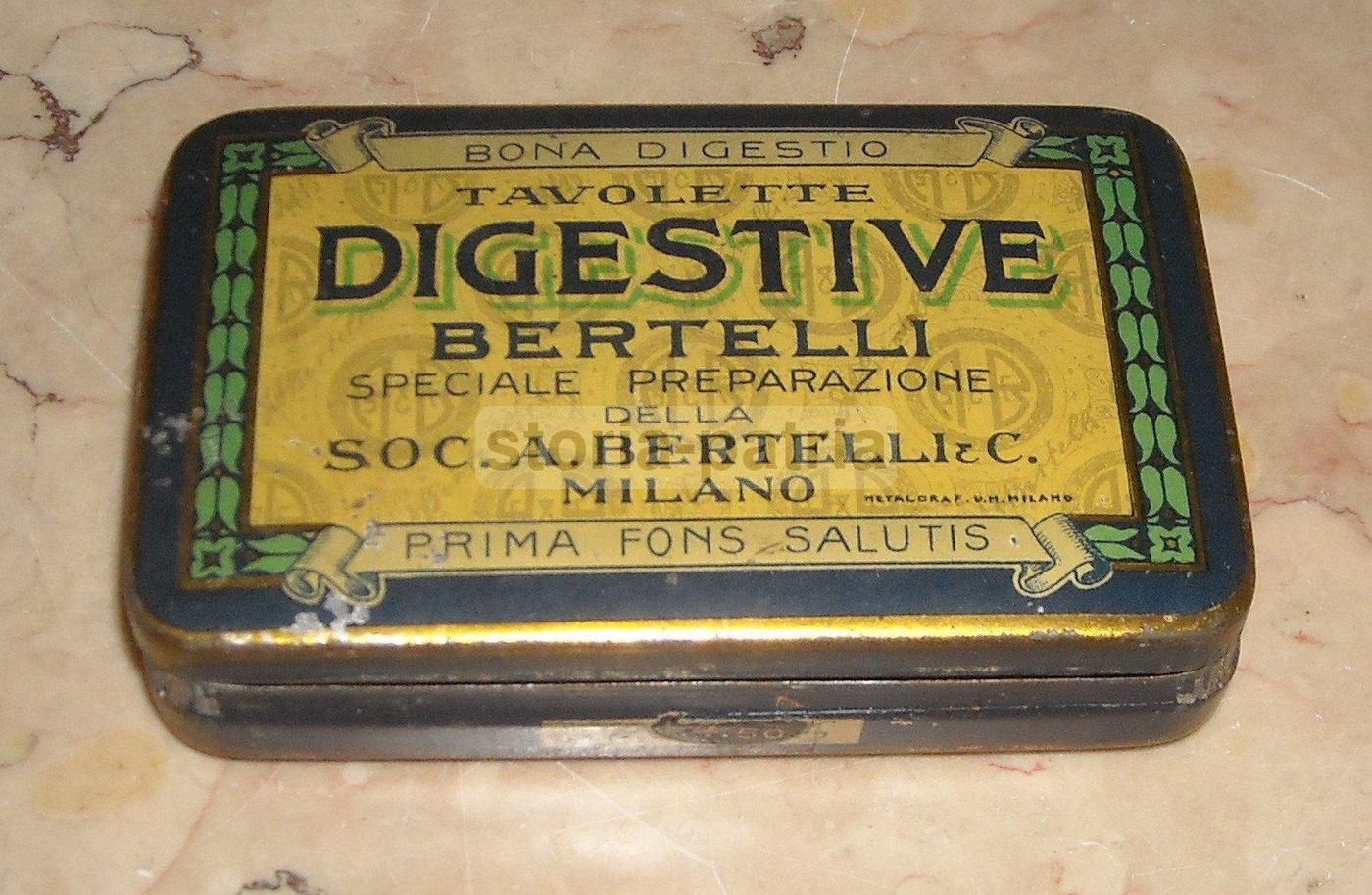 Scatola Pubblicitaria Bertelli Tavolette Digestive, Prima Metà Del '900