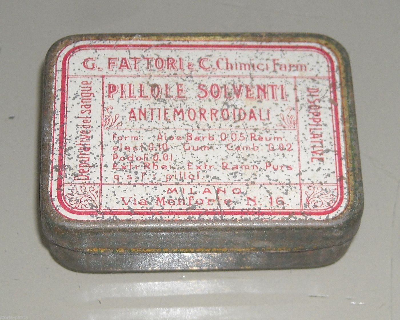 Scatola Pubblicitaria Pillole Antiemorroidali Fattori Milano 1920