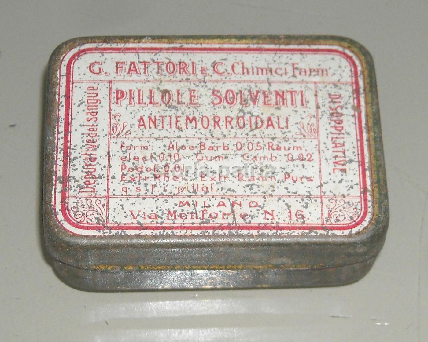 Scatola Pubblicitaria Pillole Antiemorroidali Fattori Milano 1920