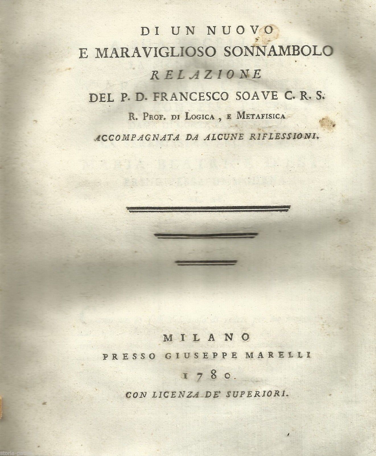 Sonnambulismo, Milano, 1780: Francesco Soave, Farmacia E Medicina Rara