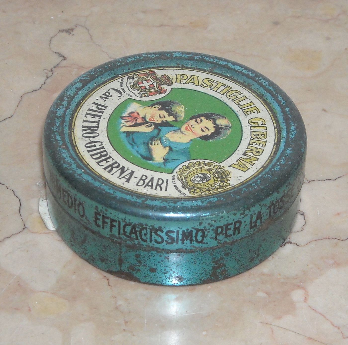 Pastiglie Giberna Bari Scatola Latta d'Epoca Con Mascagni 1924
