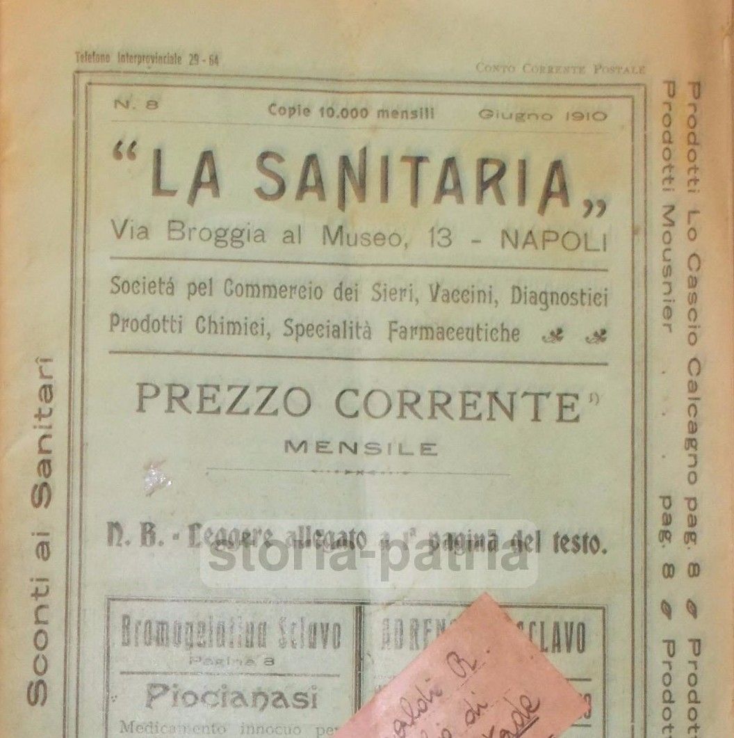 La Sanitaria Napoli 1910: Siero Marmorek, Sclavo, Farmacia E Medicina