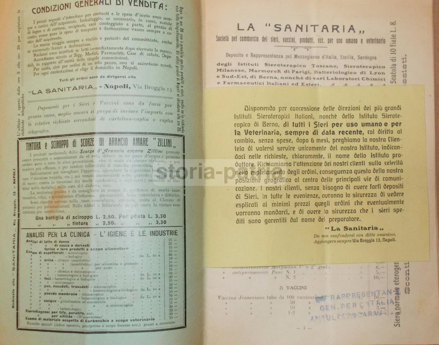 La Sanitaria Napoli 1910: Siero Marmorek, Sclavo, Farmacia E Medicina