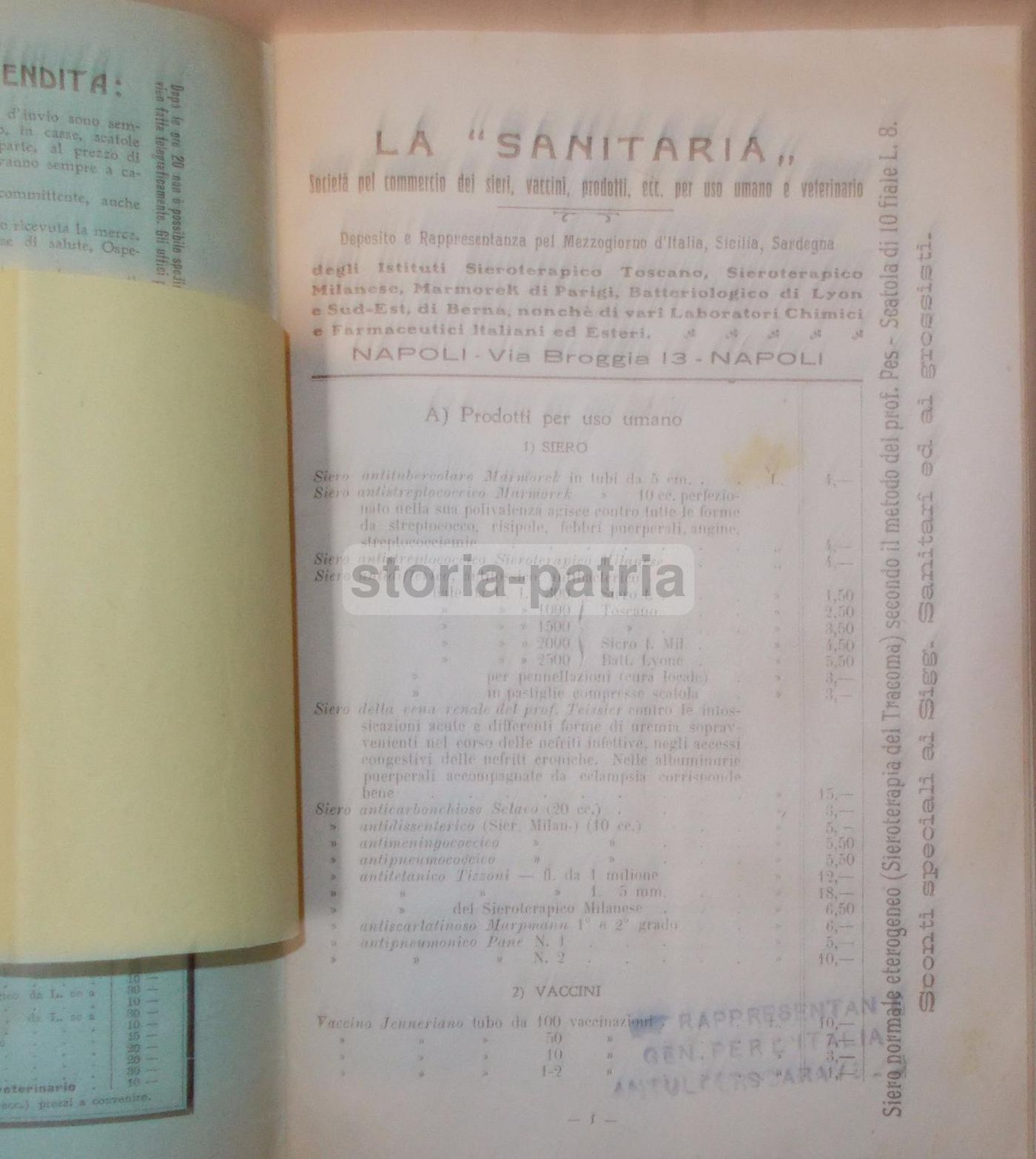 La Sanitaria Napoli 1910: Siero Marmorek, Sclavo, Farmacia E Medicina