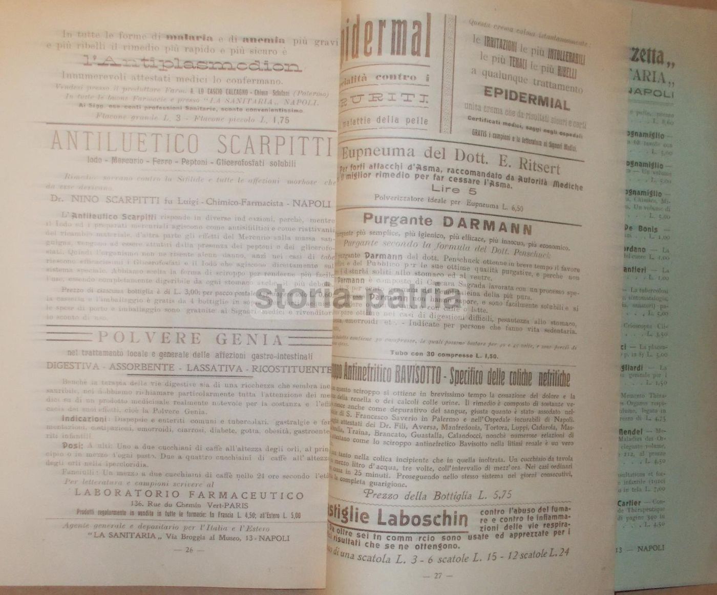 La Sanitaria Napoli 1910: Siero Marmorek, Sclavo, Farmacia E Medicina