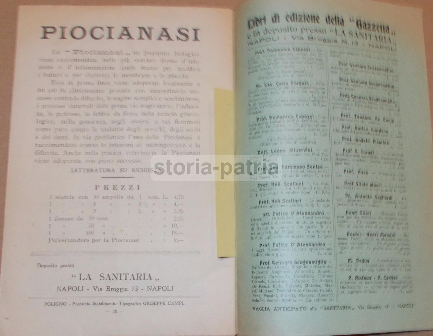 La Sanitaria Napoli 1910: Siero Marmorek, Sclavo, Farmacia E Medicina
