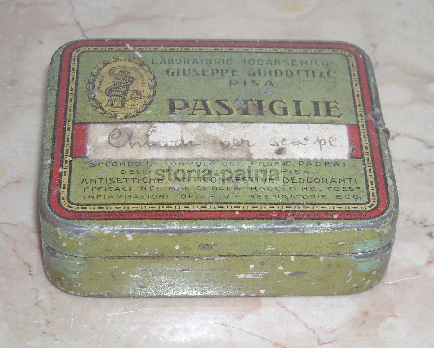 Scatola Pastiglie Gola Guidotti Pisa Inizio 900 Latta Litografata