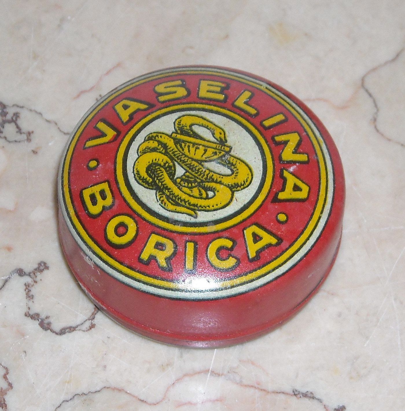 Scatola Vasellina Borica Vintage Latta Cromolitografata Inizio '900