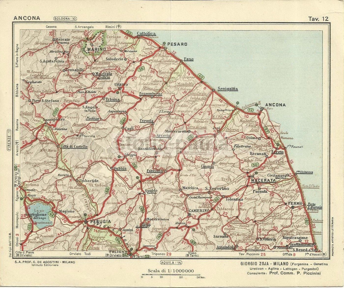 Pubblicità Farmaceutica Zoja 1932: Mappa Marche E Umbria, Pillole Aglina