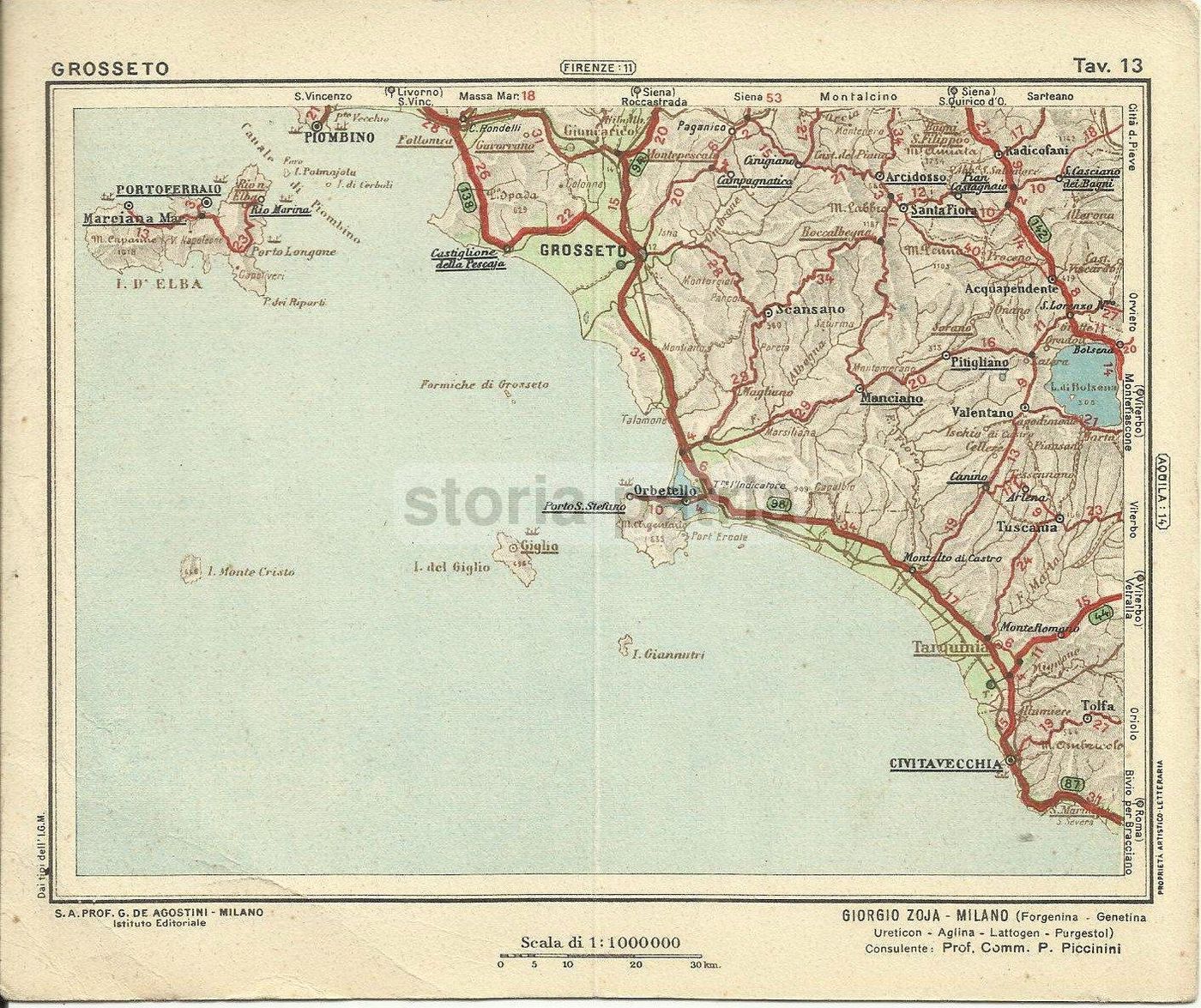 Mappa Pubblicitaria Forgenina Zoja Grosseto Elba Orbetello 1932