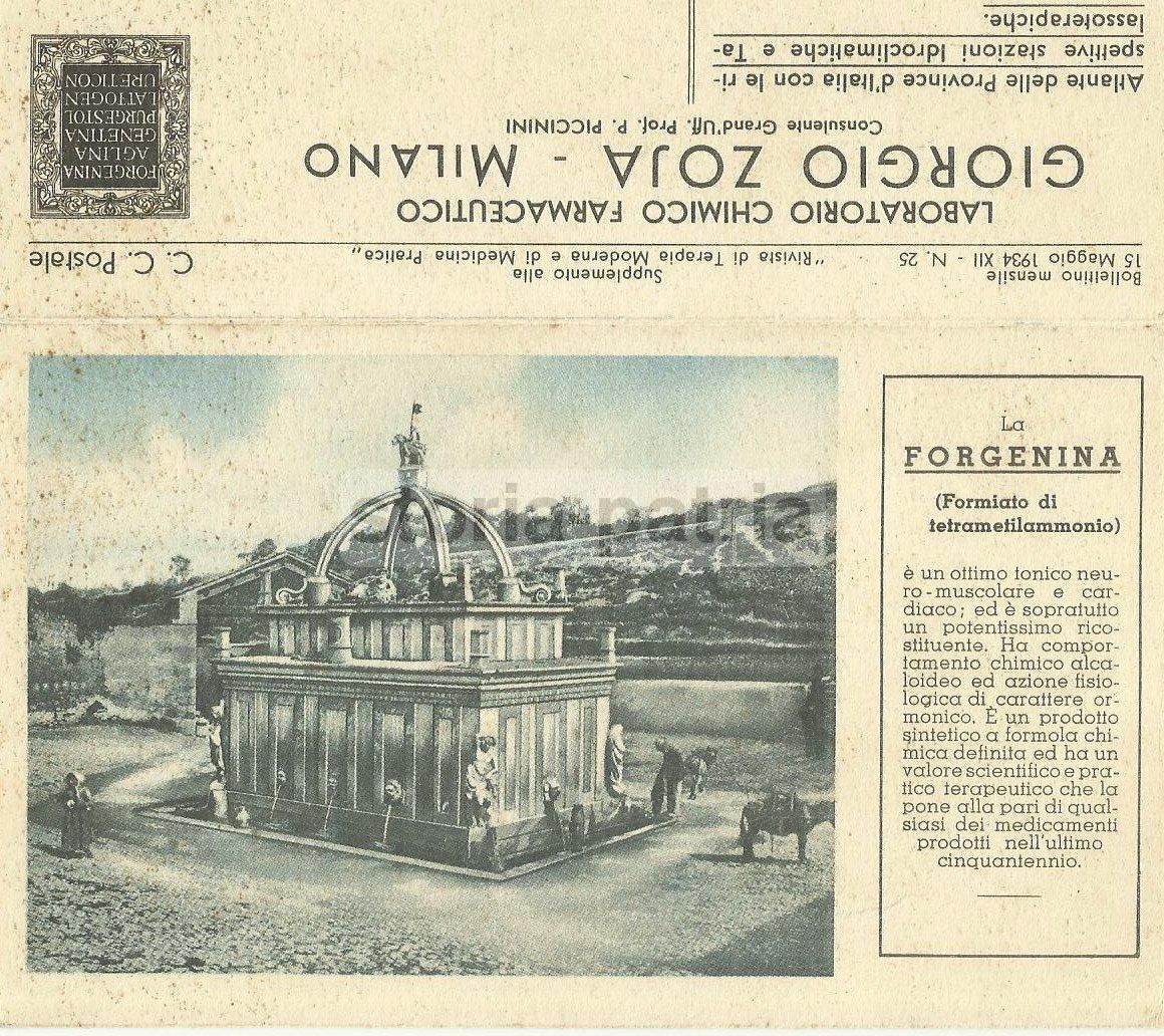 Cartolina Pubblicitaria Farmaceutica Zoja Provincia Sassari 1934