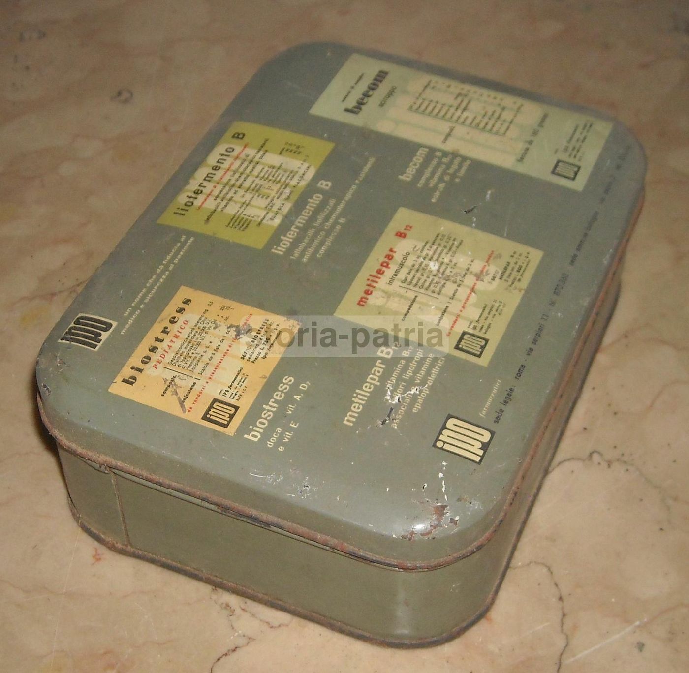 Scatola Pubblicitaria Ipo Farmaceutici Biostress Becom, Anni '50