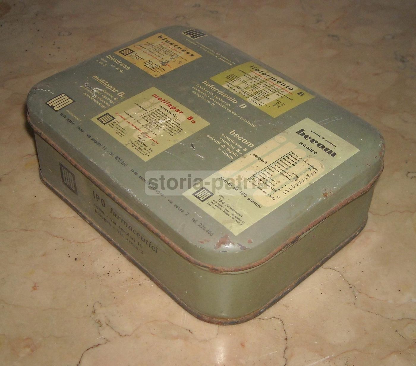 Scatola Pubblicitaria Ipo Farmaceutici Biostress Becom, Anni '50