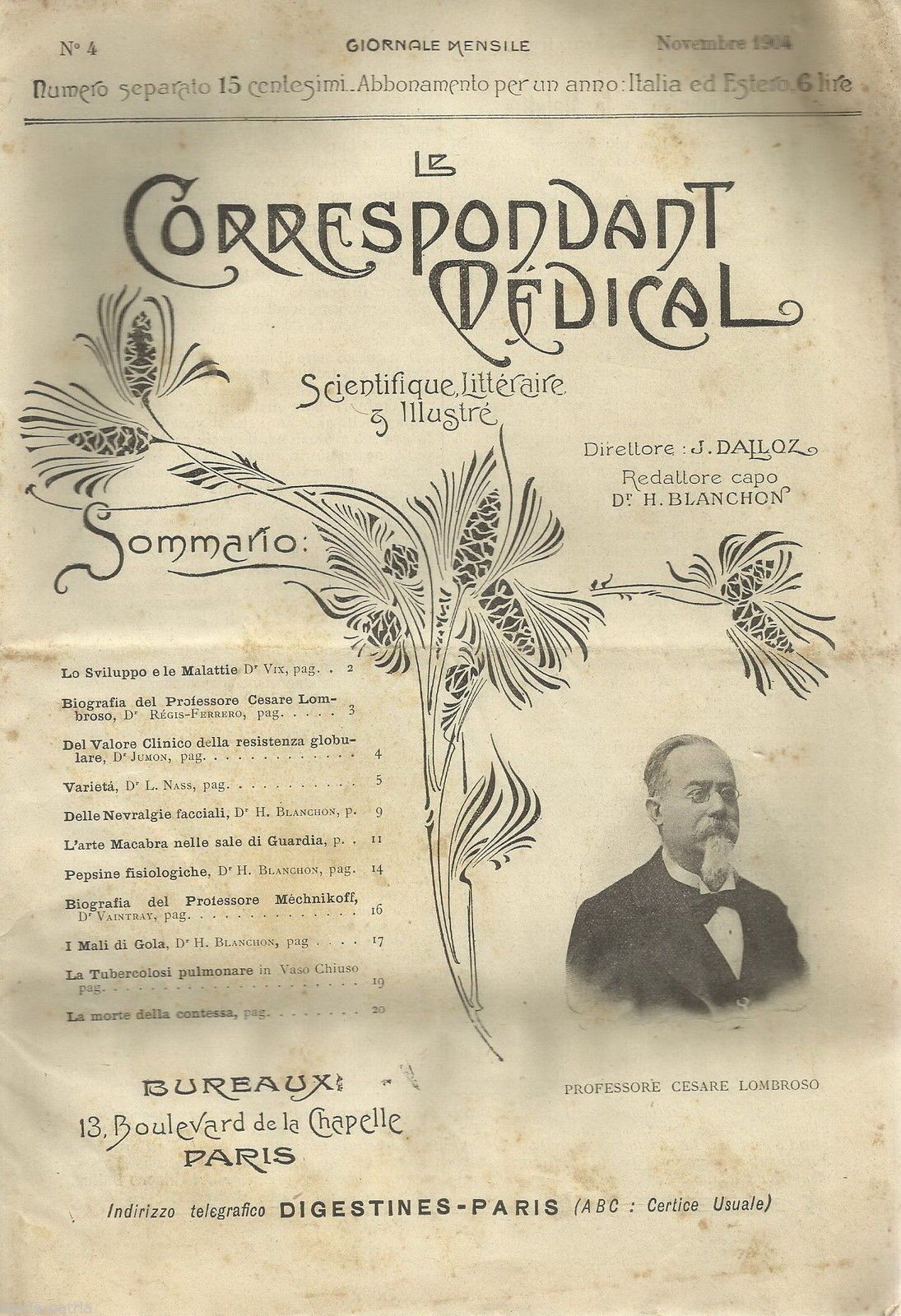 Le Correspondant Médical 1904: Cesare Lombroso E Nevralgie Facciali