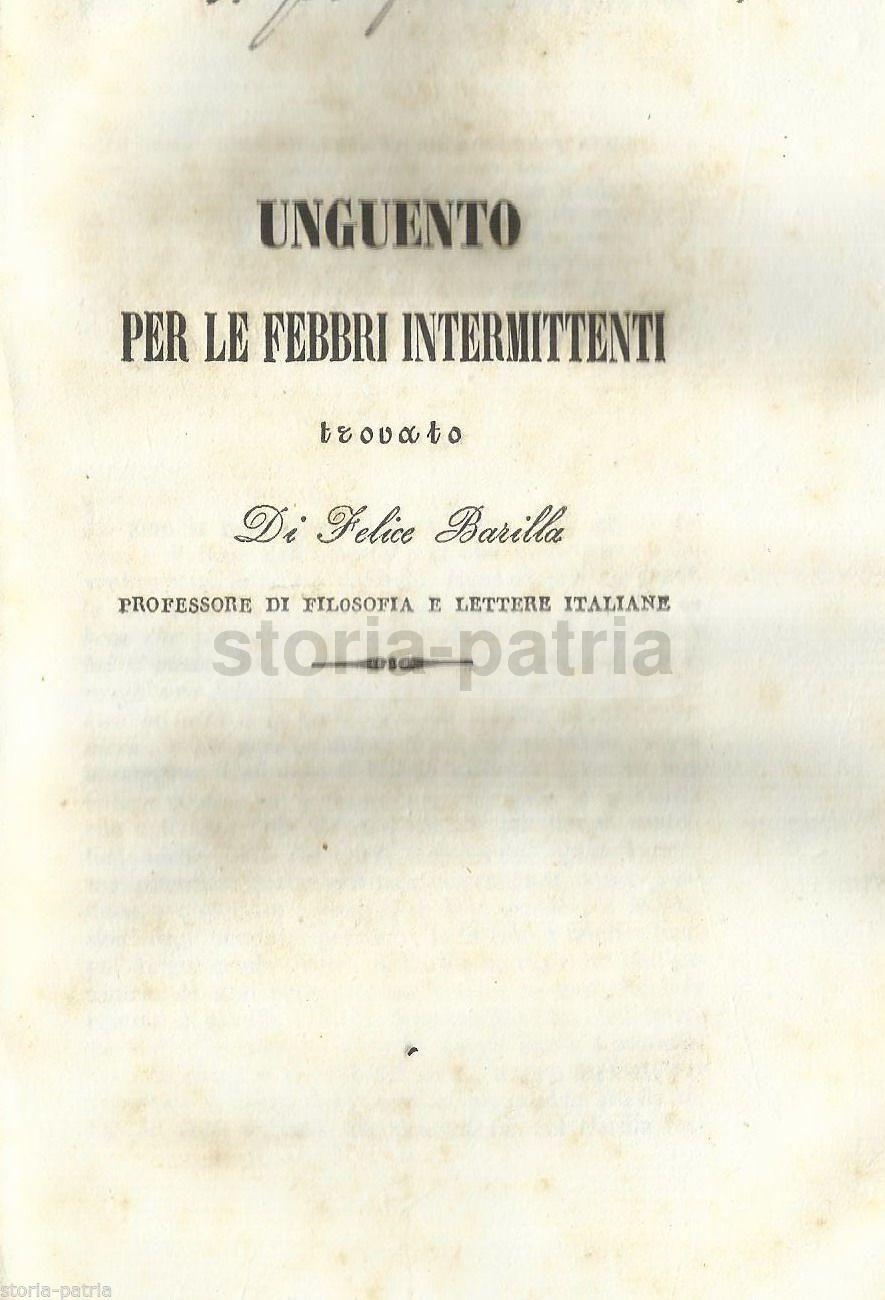 Unguento Per Le Febbri Intermittenti Di Felice Barilla (1846)
