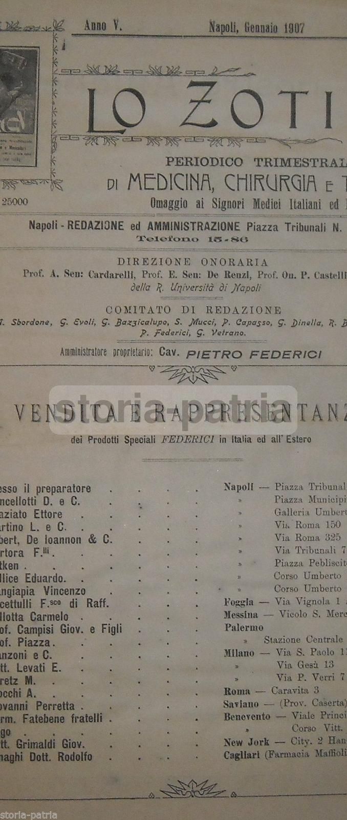 Lo Zoticon 1907: Rivista Medica Della Farmacia Federici, Napoli