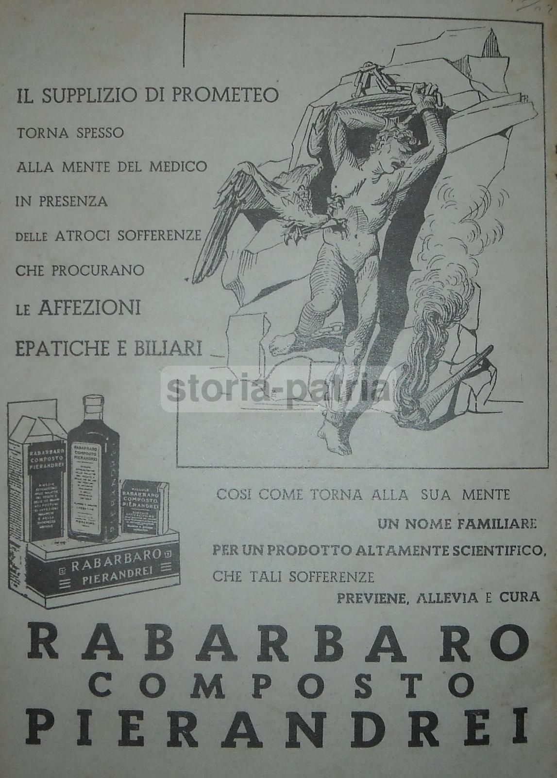 Pubblicità Rabarbaro Pierandrei 1938: Mito Di Prometeo E Farmacia
