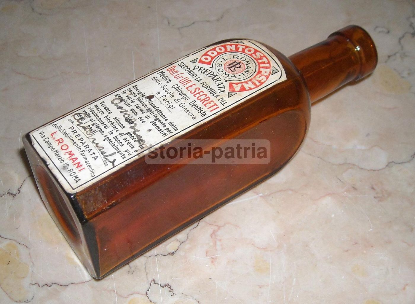 Bottiglia Odontostipsina Romani Anni '20 '30 Farmacia Vintage Roma