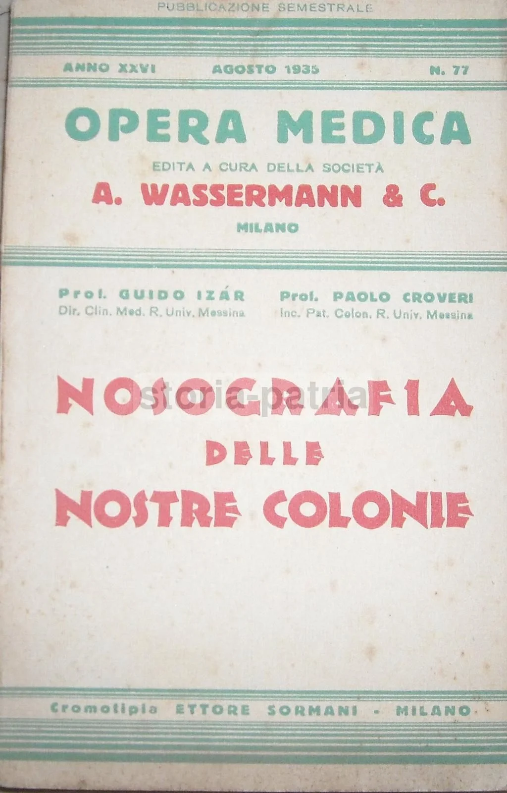 Nosografia delle Nostre Colonie, Izar e Croveri, 1935