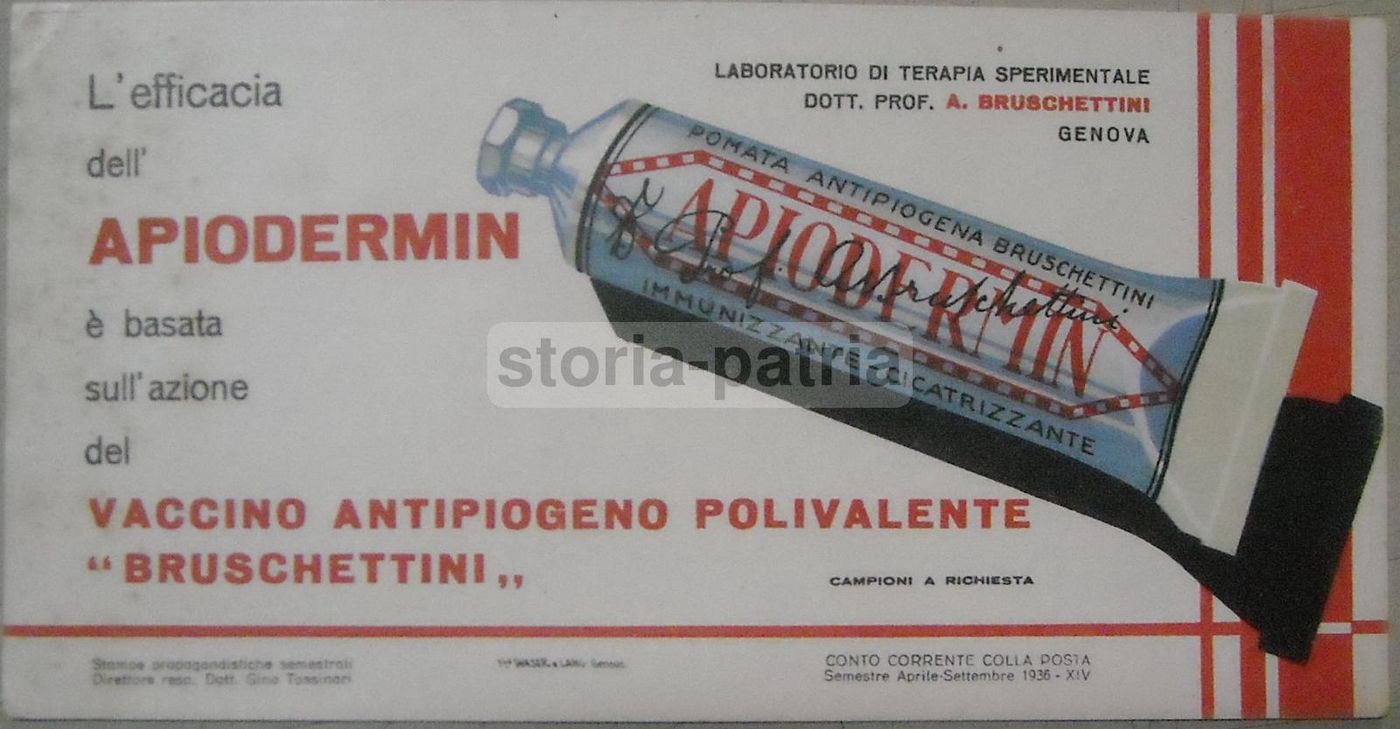 Pubblicità Apiodermin Bruschettini, Genova 1936