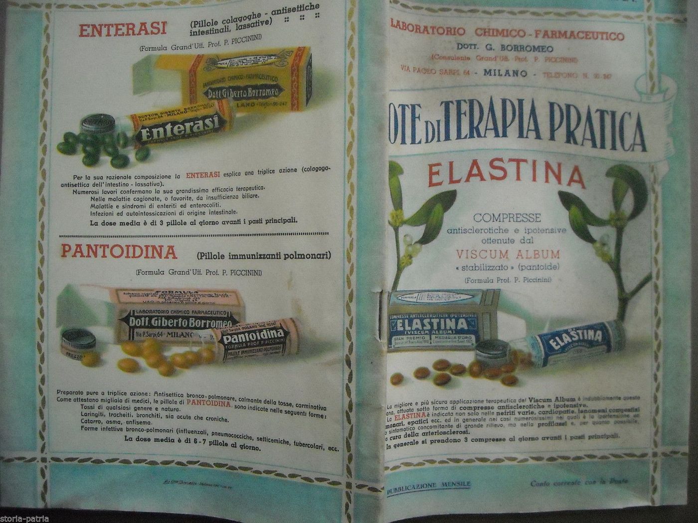Laboratorio Borromeo Elastina 1934 Pubblicazione Farmaceutica Milano