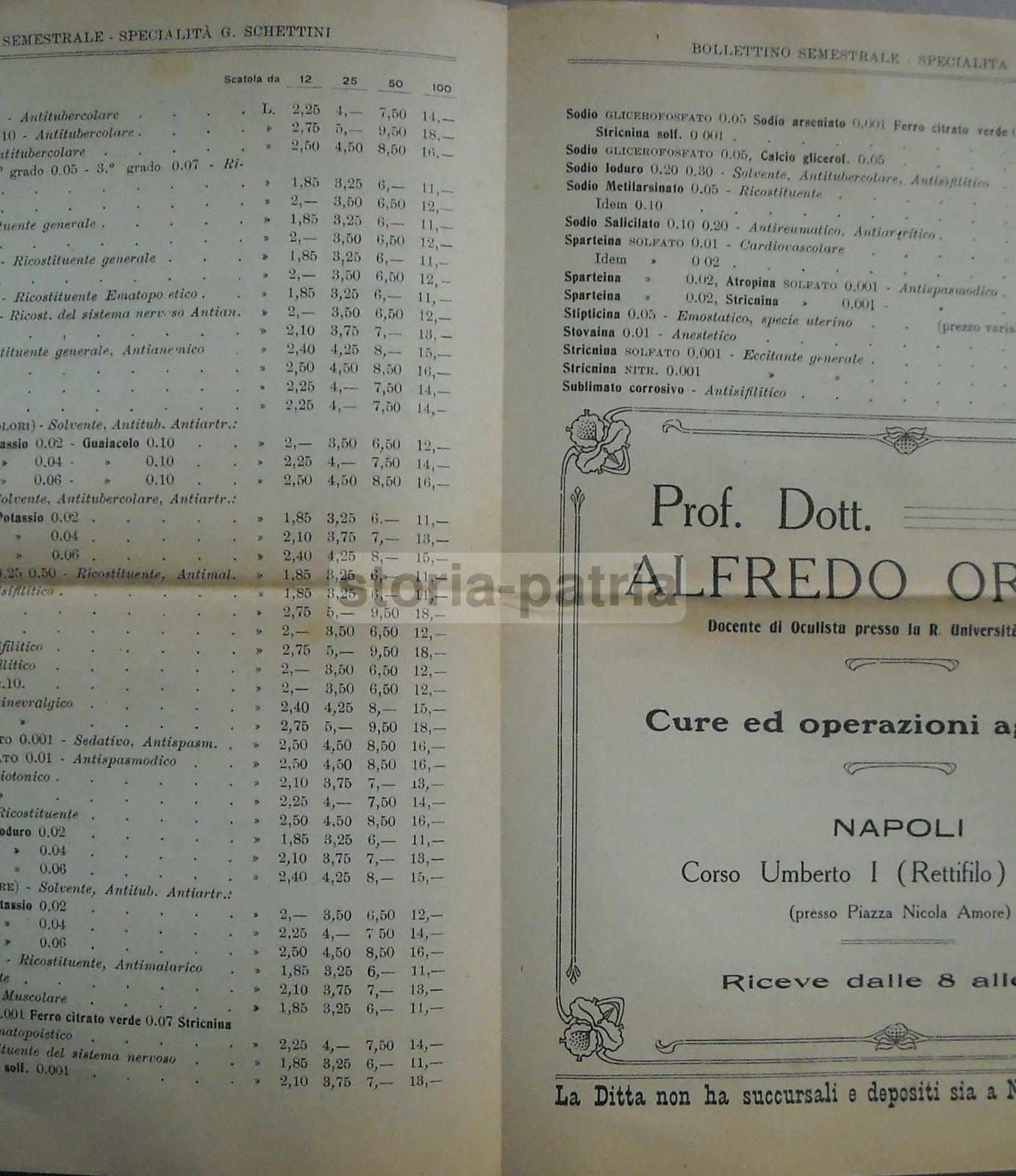 Listino Farmaceutico Schettini Napoli 1922 Medicina Oculistica