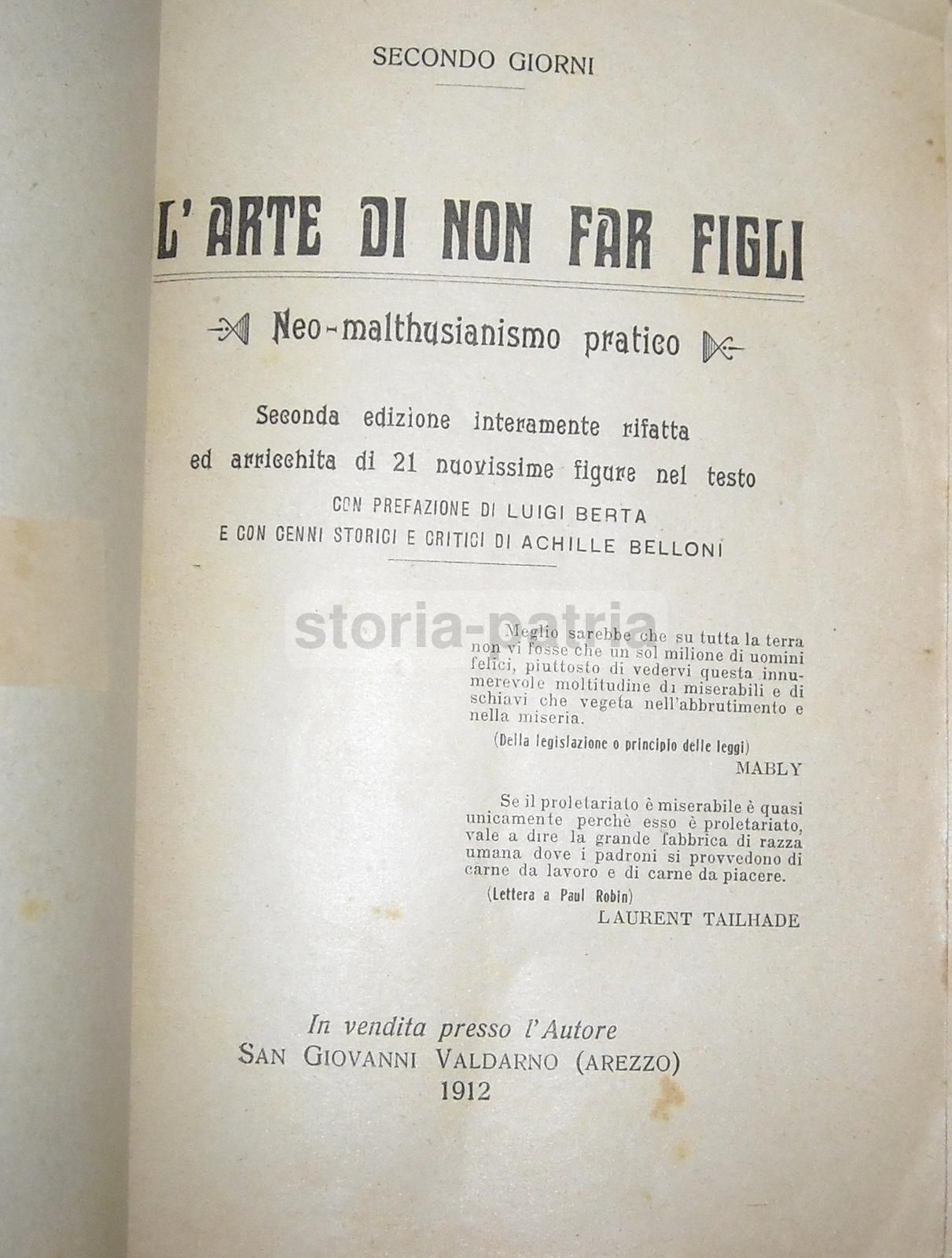 L'Arte Di Non Far Figli Di Secondo Giorni (1912). Trattato Di Neo Malthusianismo E Anticoncezionali