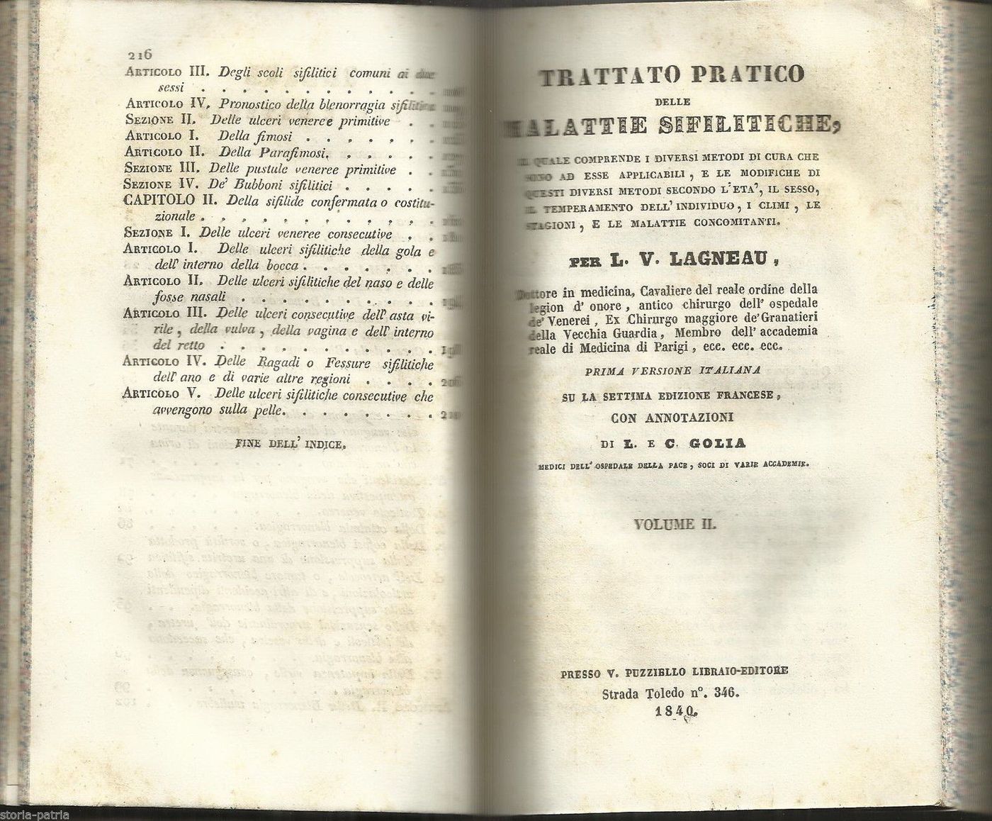 Trattato Pratico Delle Malattie Sifilitiche, Lagneau Golia, Napoli 1840