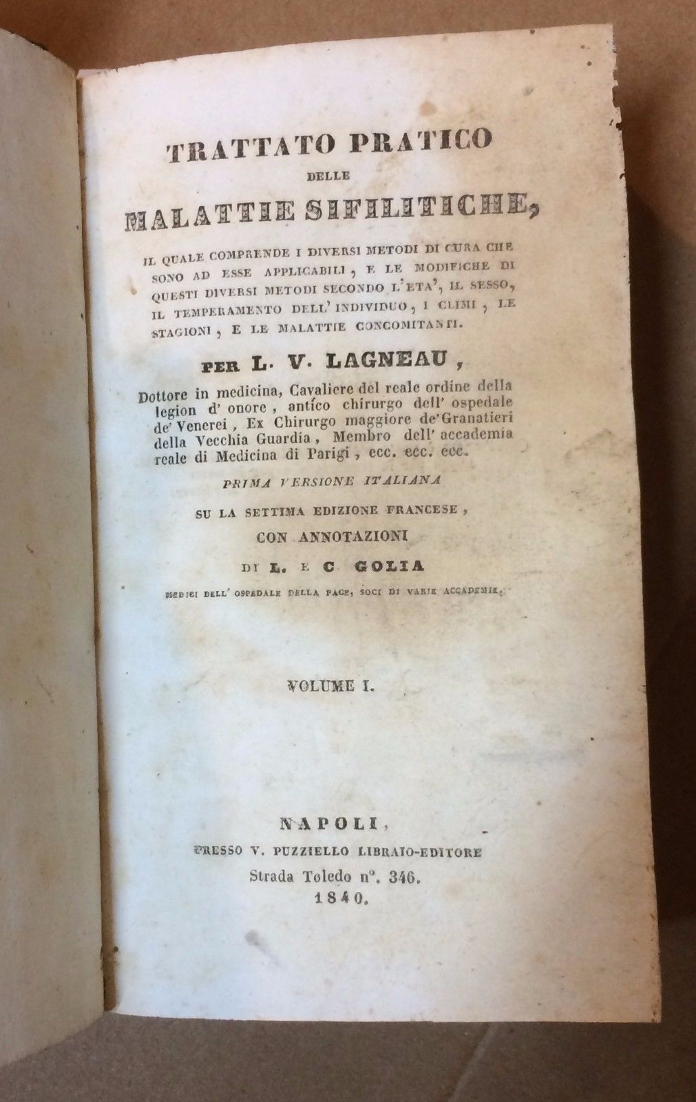 Trattato Pratico Delle Malattie Sifilitiche, Lagneau Golia, Napoli 1840