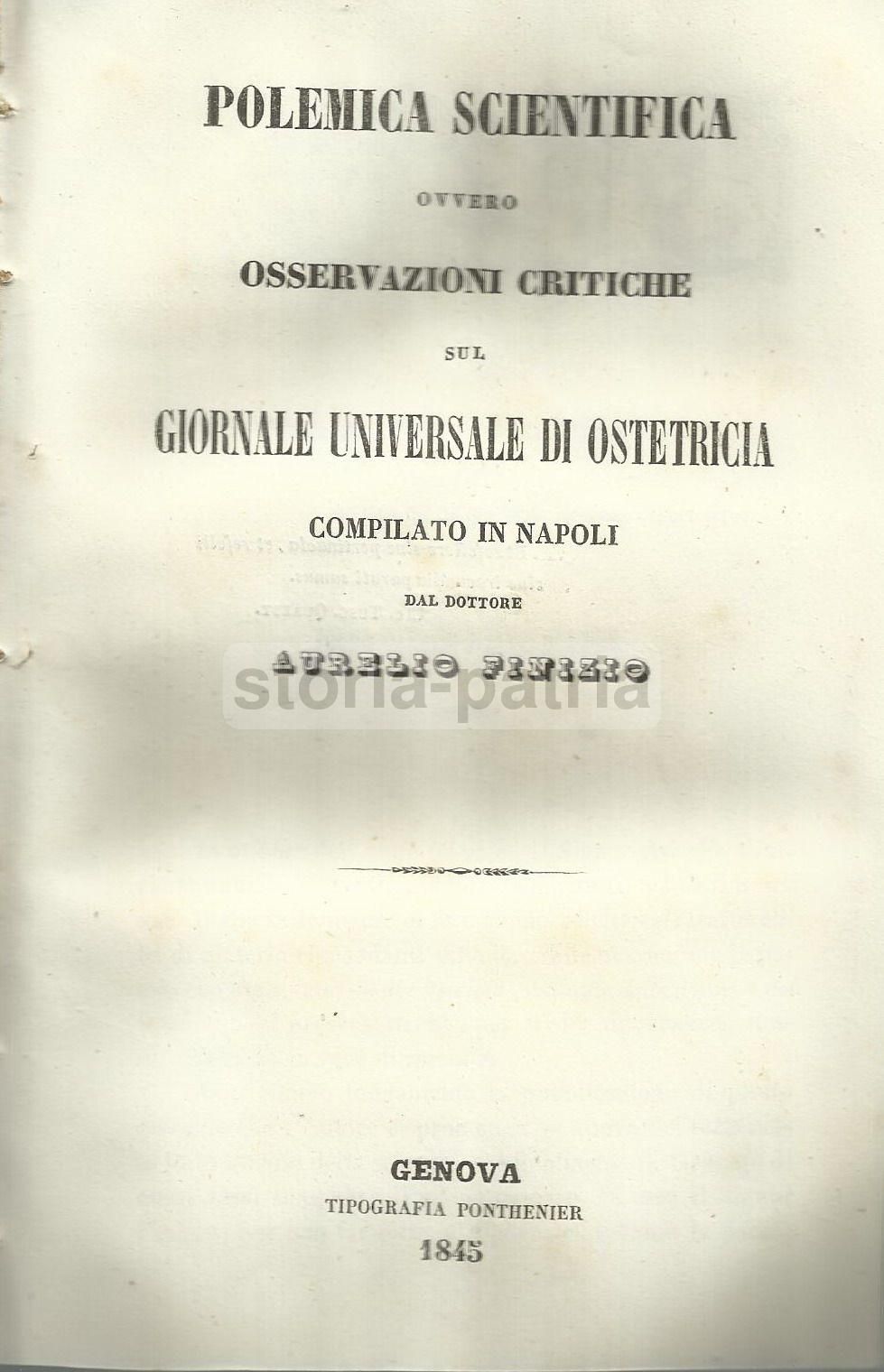 Polemica Scientifica Su Finizio: Osservazioni Critiche Sul Giornale Universale Di Ostetricia (1845)