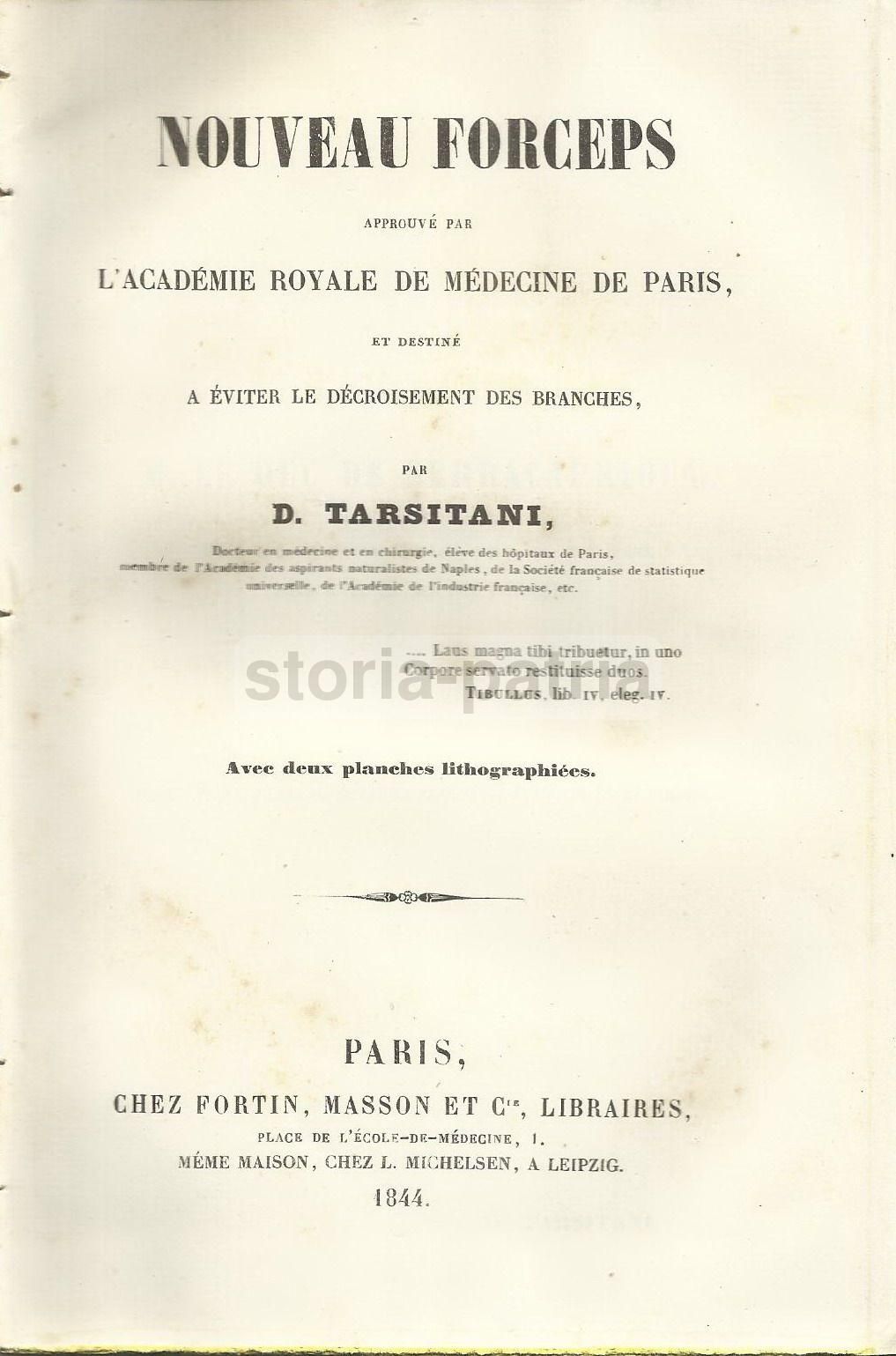 Forcipe Tarsitani 1844: Trattato Di Ostetricia, Parigi, Duca Di Serracapriola