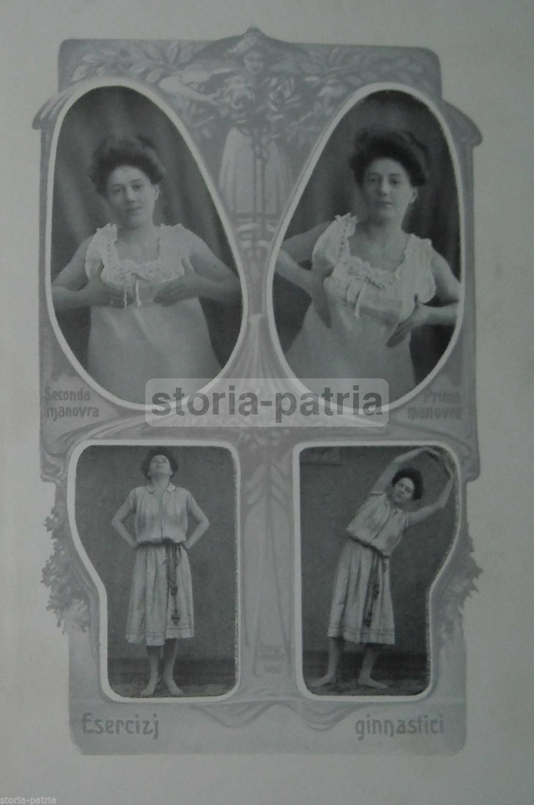 Stampa Antica Ginnastica Femminile, Esercizi Pettorali, 1920
