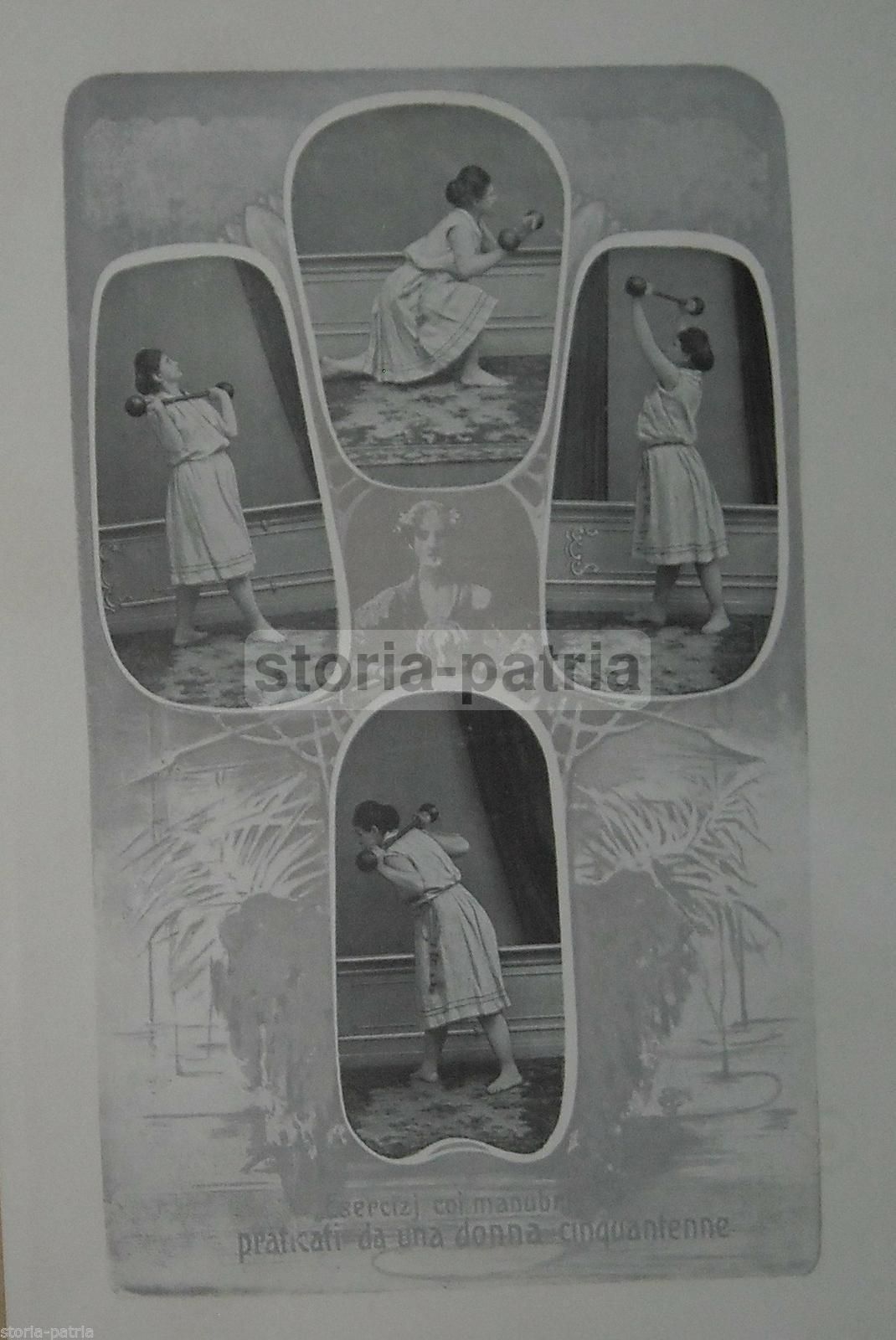 Stampa Antica: Ginnastica Femminile Con Manubri, 1920