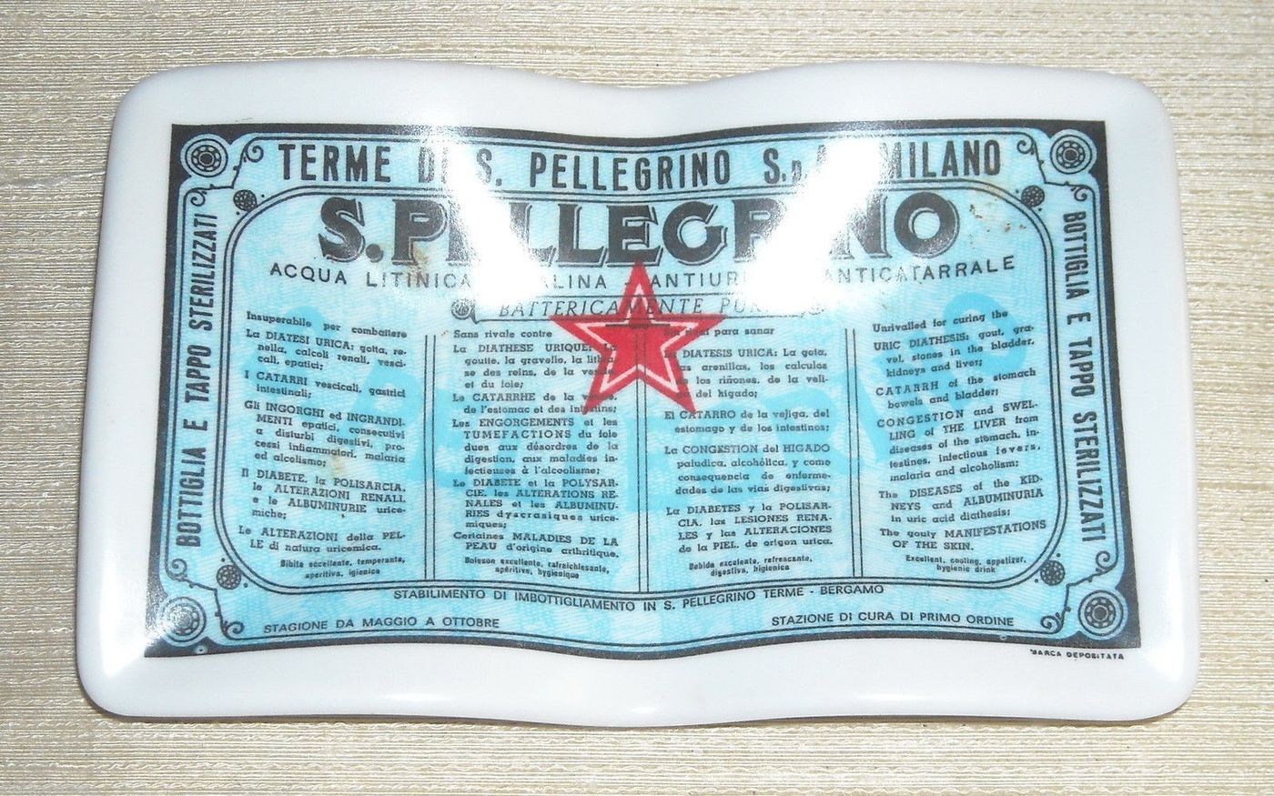 Posacenere Pubblicitario Acqua San Pellegrino 1968 Stea Milano