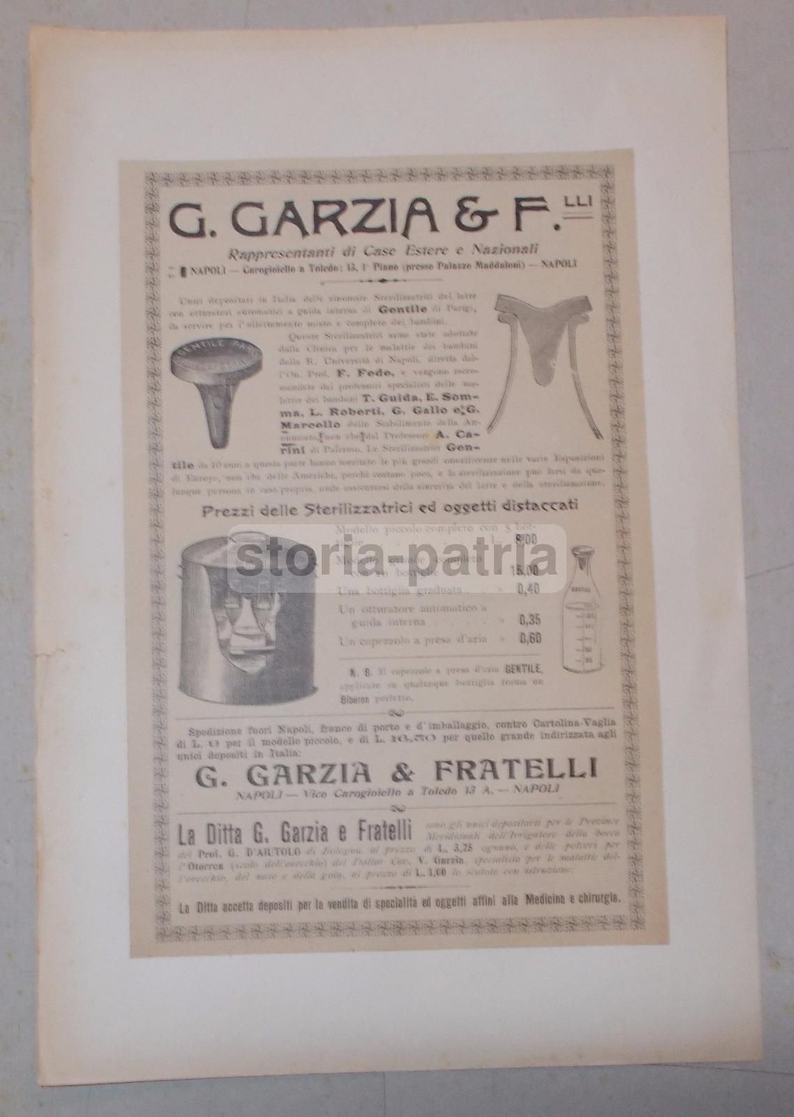 Pubblicità Sterilizzazione Latte G. Garzia Napoli Primo '900