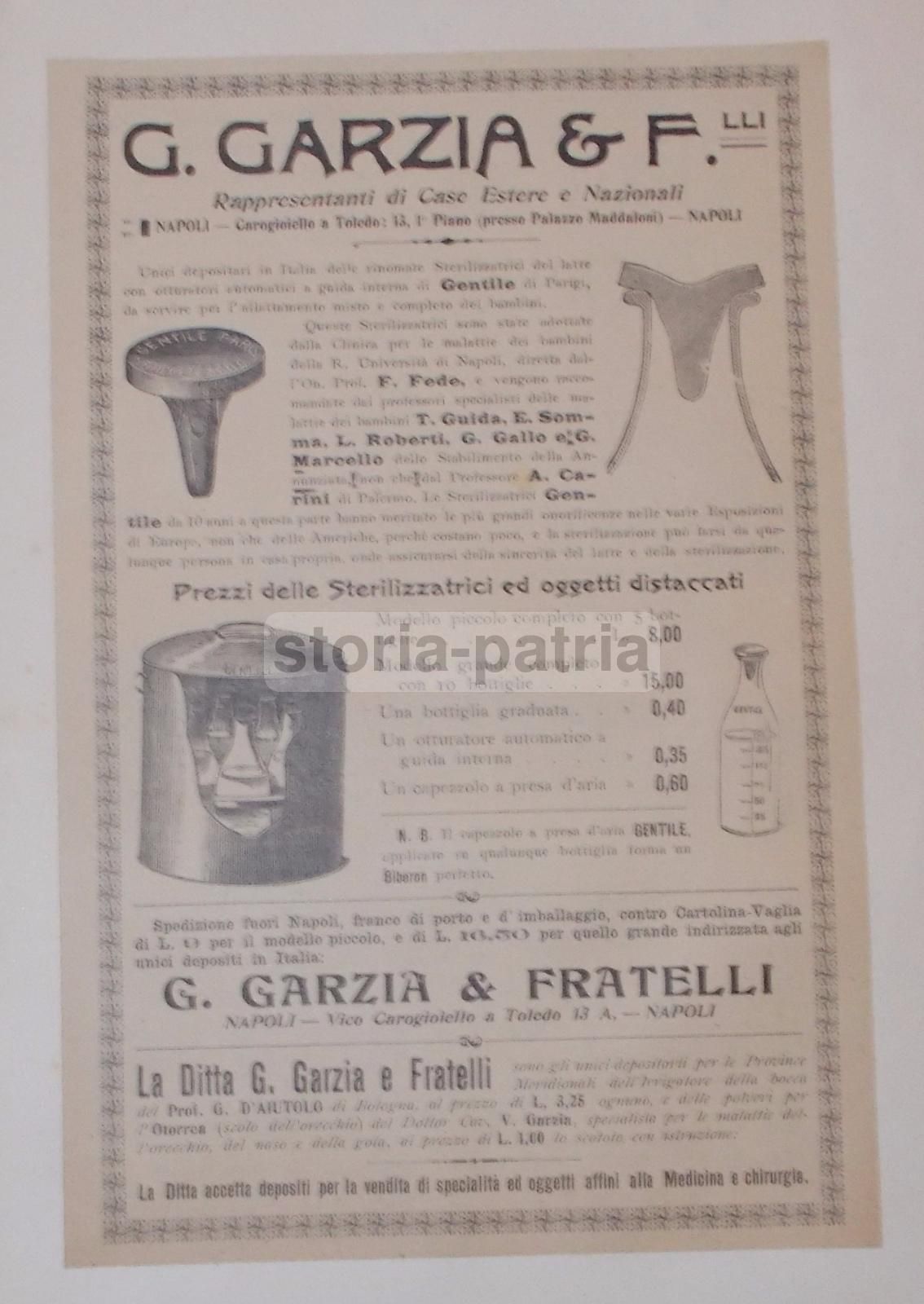 Pubblicità Sterilizzazione Latte G. Garzia Napoli Primo '900